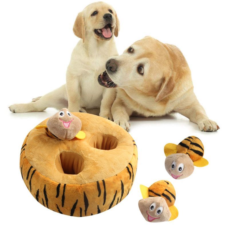 Pet plush springy bees stuck in a bee hive plushie toy