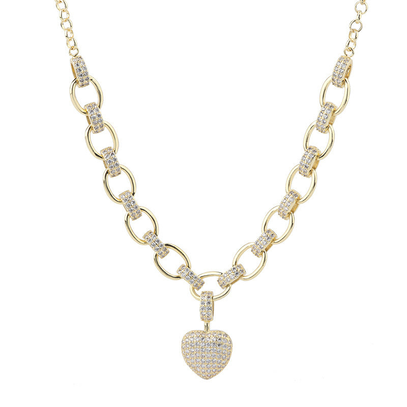 Micro Inlaid Heart-Shaped Necklace and Bracelet Set