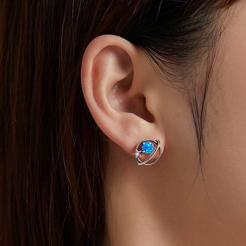 Sterling Silver Earrings For Women With Opal Blue accents