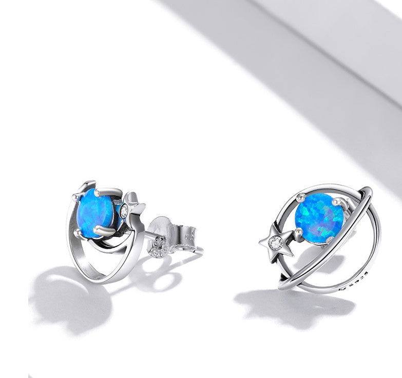 Sterling Silver Earrings For Women With Opal Blue accents