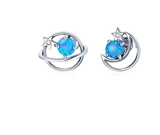 Sterling Silver Earrings For Women With Opal Blue accents