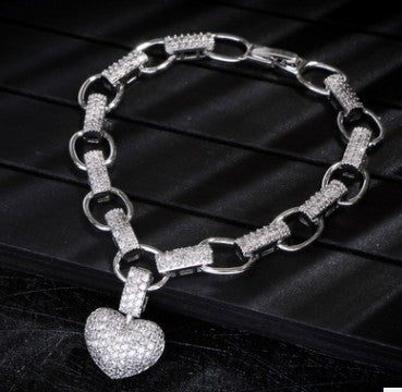 Micro Inlaid Heart-Shaped Necklace and Bracelet Set