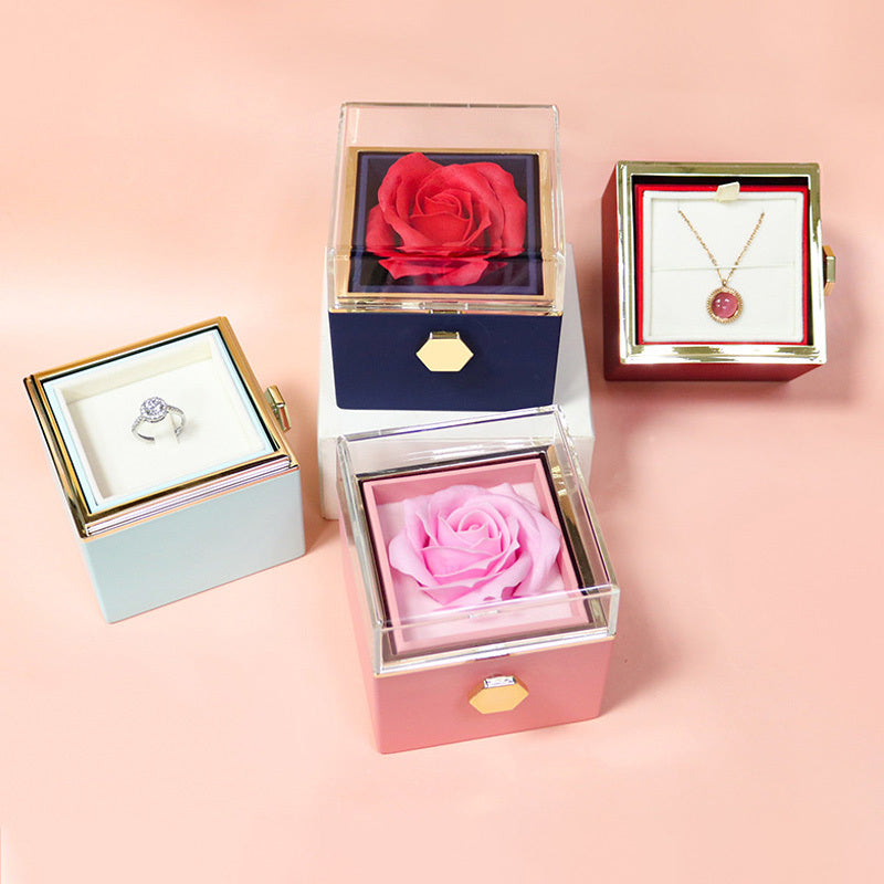 Rotating Soap Flower Rose Gift Box and Jewelry for Women
