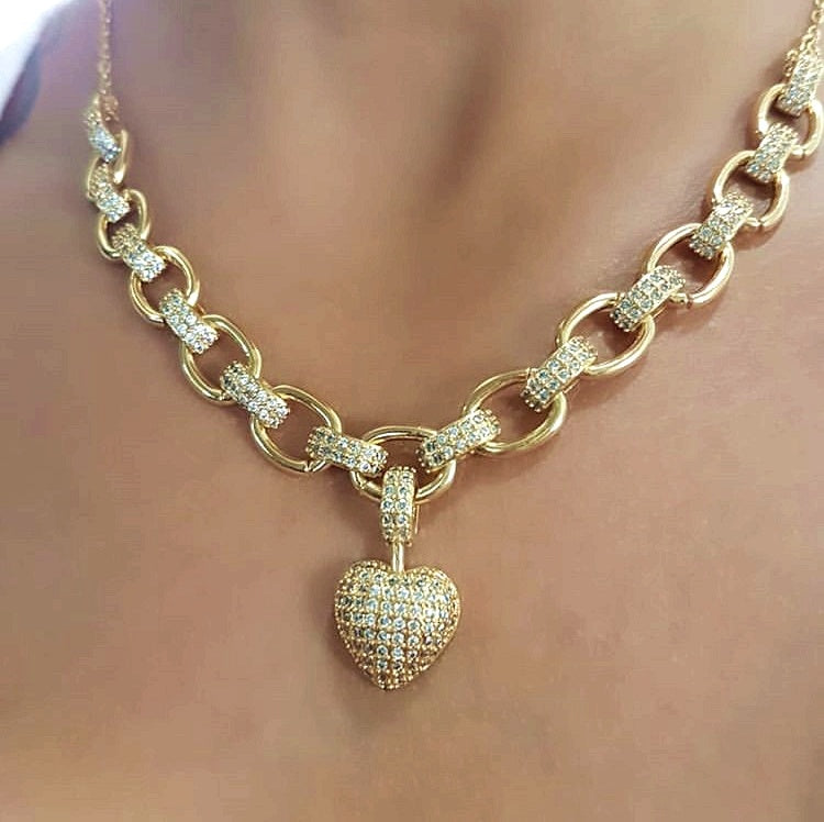 Micro Inlaid Heart-Shaped Necklace and Bracelet Set