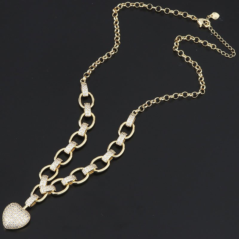 Micro Inlaid Heart-Shaped Necklace and Bracelet Set