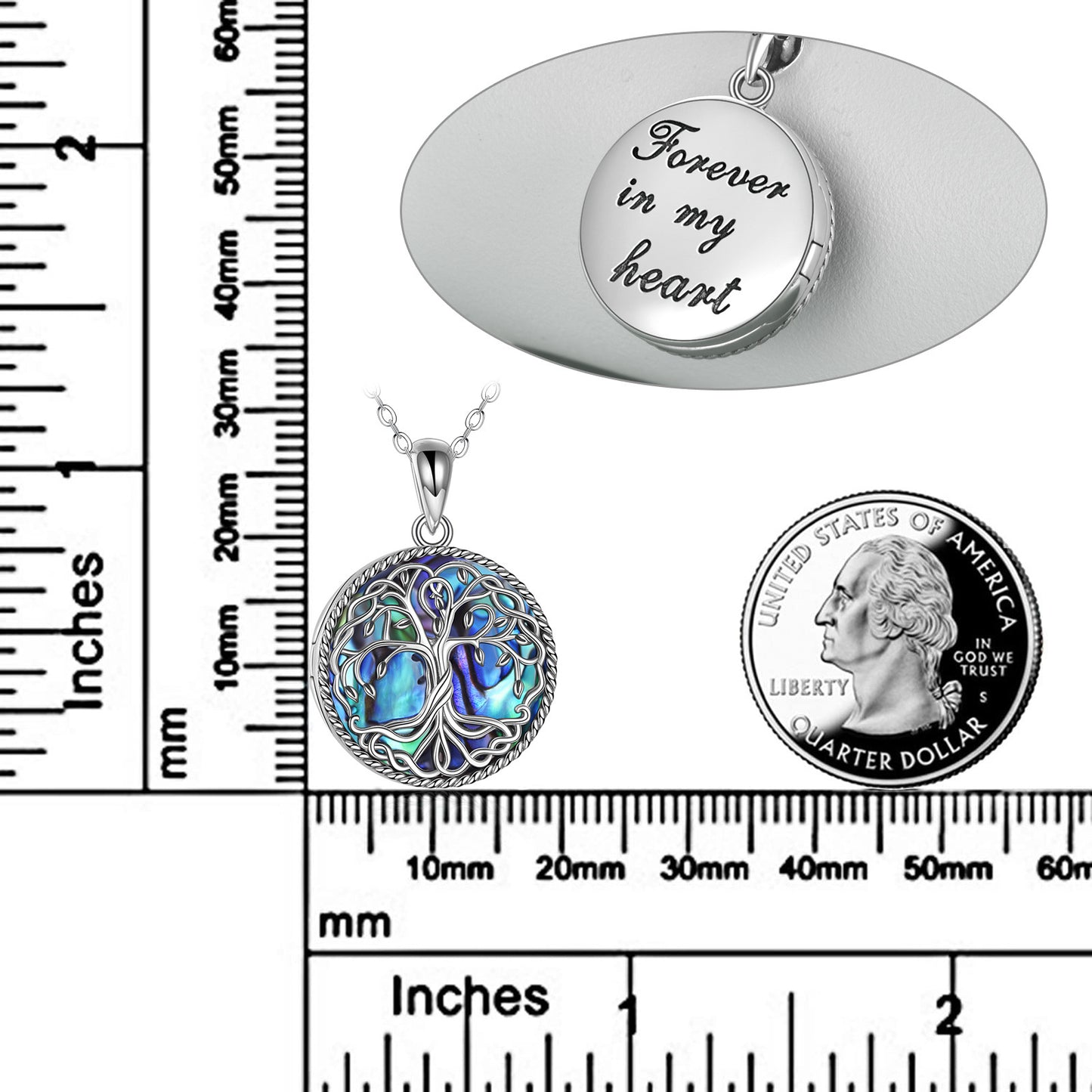 Tree of Life Locket Necklace for Women Sterling Silver Celtic Family Tree Abalone Shell Lockets