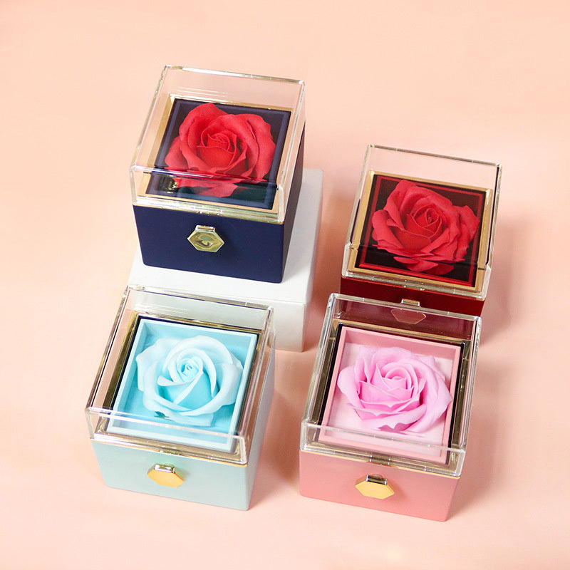 Rotating Soap Flower Rose Gift Box and Jewelry for Women