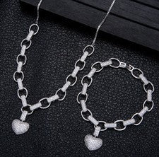 Micro Inlaid Heart-Shaped Necklace and Bracelet Set