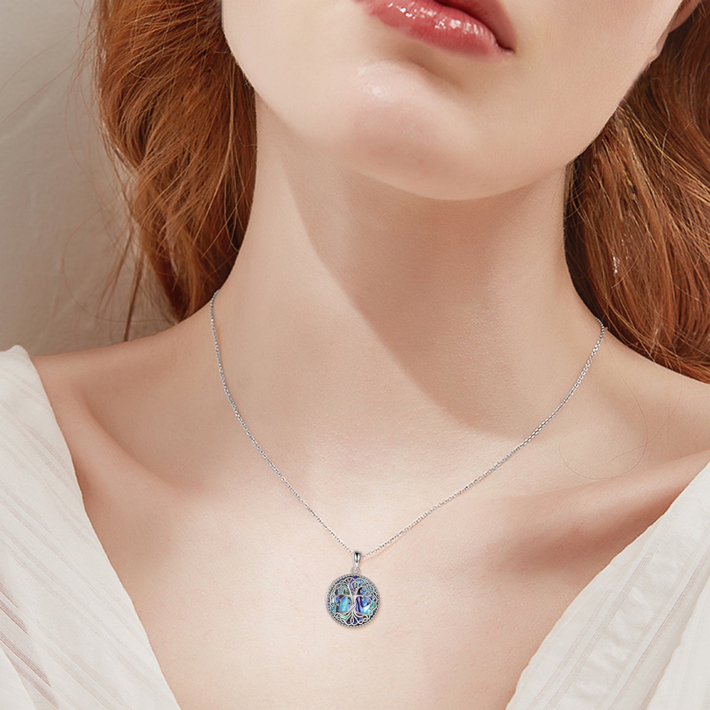Tree of Life Locket Necklace for Women Sterling Silver Celtic Family Tree Abalone Shell Lockets