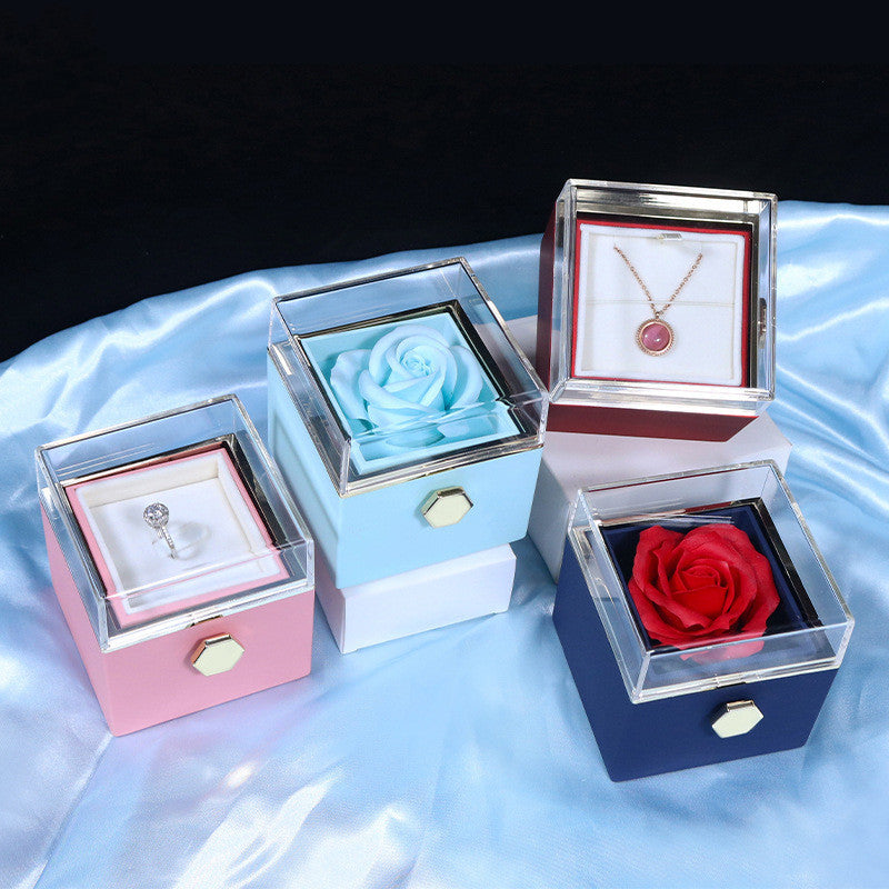 Rotating Soap Flower Rose Gift Box and Jewelry for Women