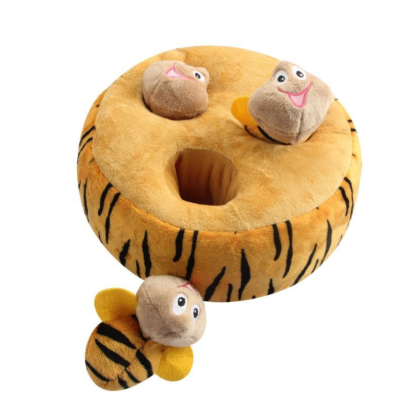Pet plush springy bees stuck in a bee hive plushie toy