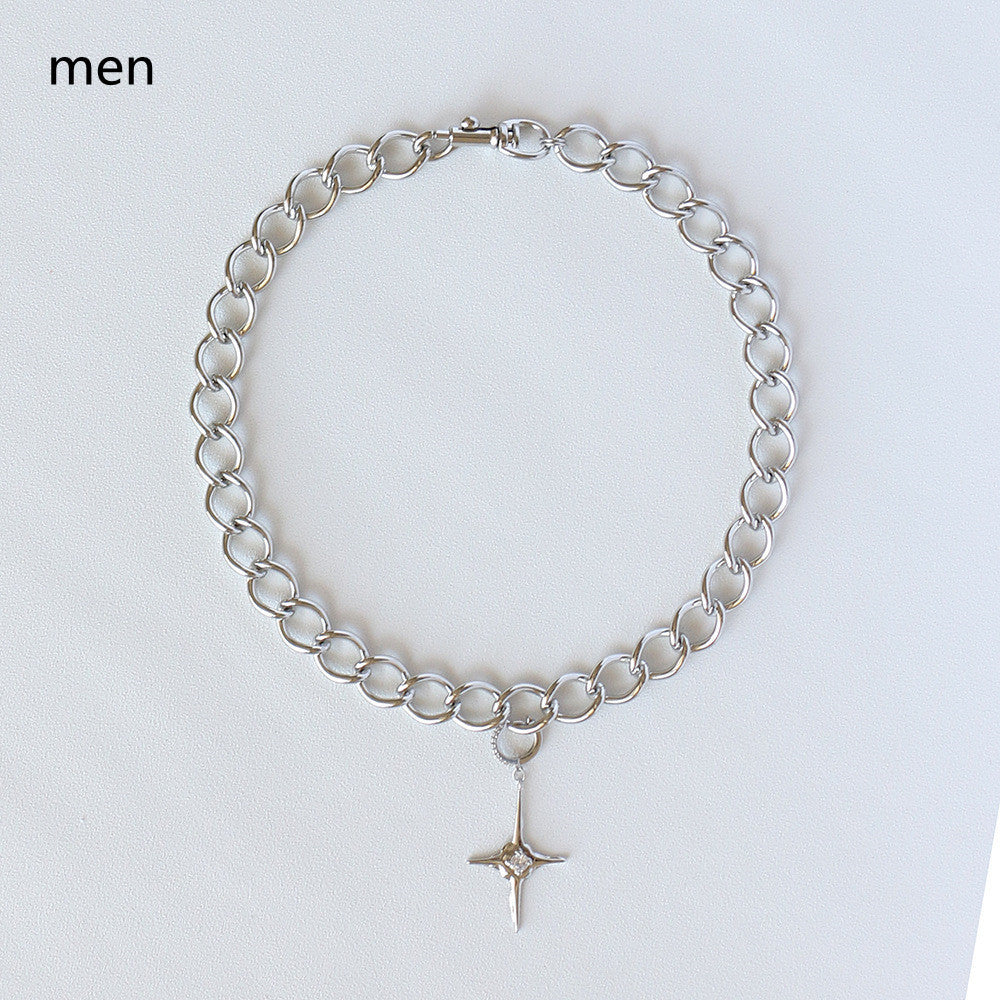 Metallic Cold Wind Cross Pendant Clavicle Chain Necklace