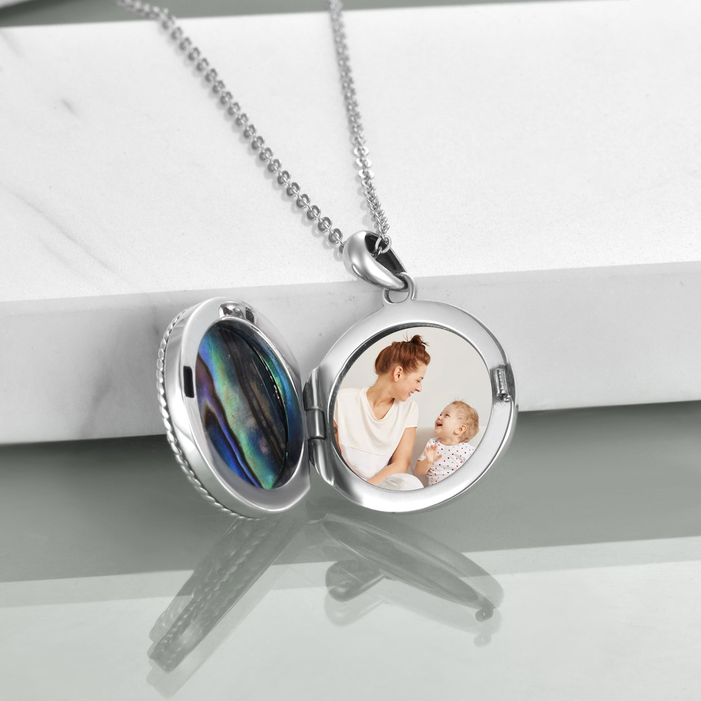 Tree of Life Locket Necklace for Women Sterling Silver Celtic Family Tree Abalone Shell Lockets