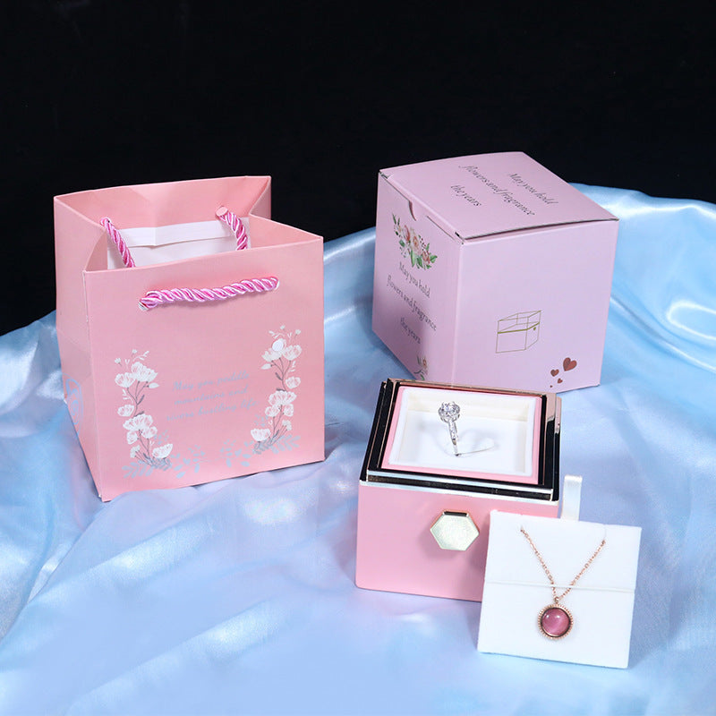 Rotating Soap Flower Rose Gift Box and Jewelry for Women