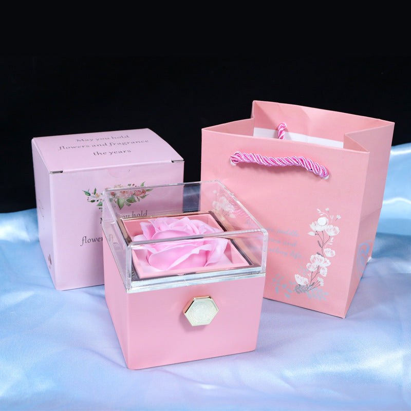 Rotating Soap Flower Rose Gift Box and Jewelry for Women