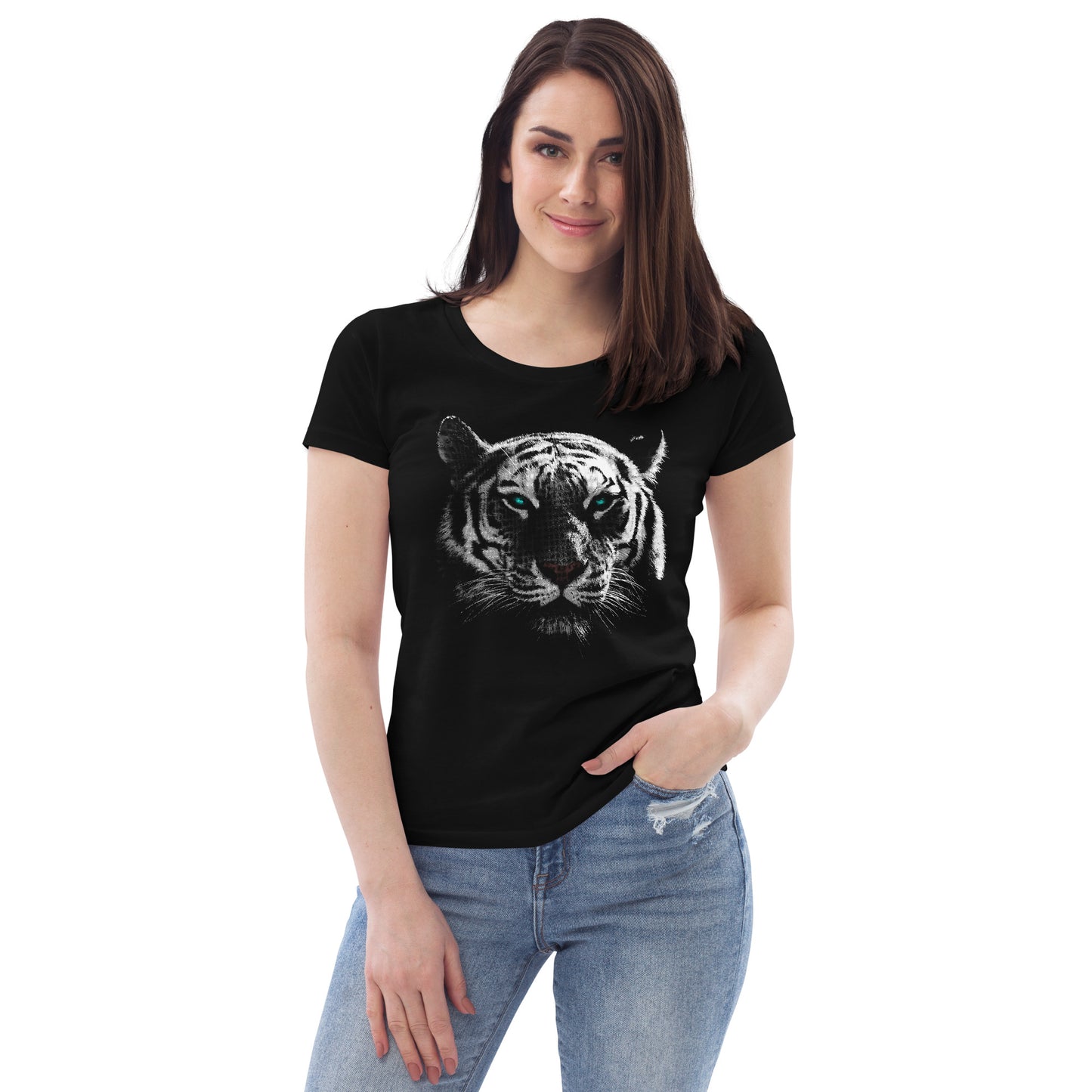 Women's White Tiger Fitted Eco tee