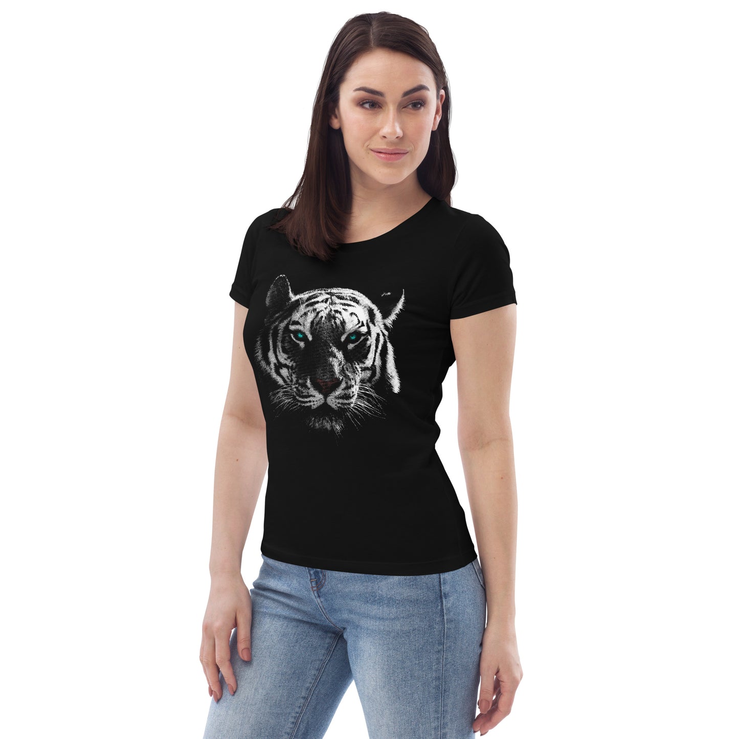 Women's White Tiger Fitted Eco tee