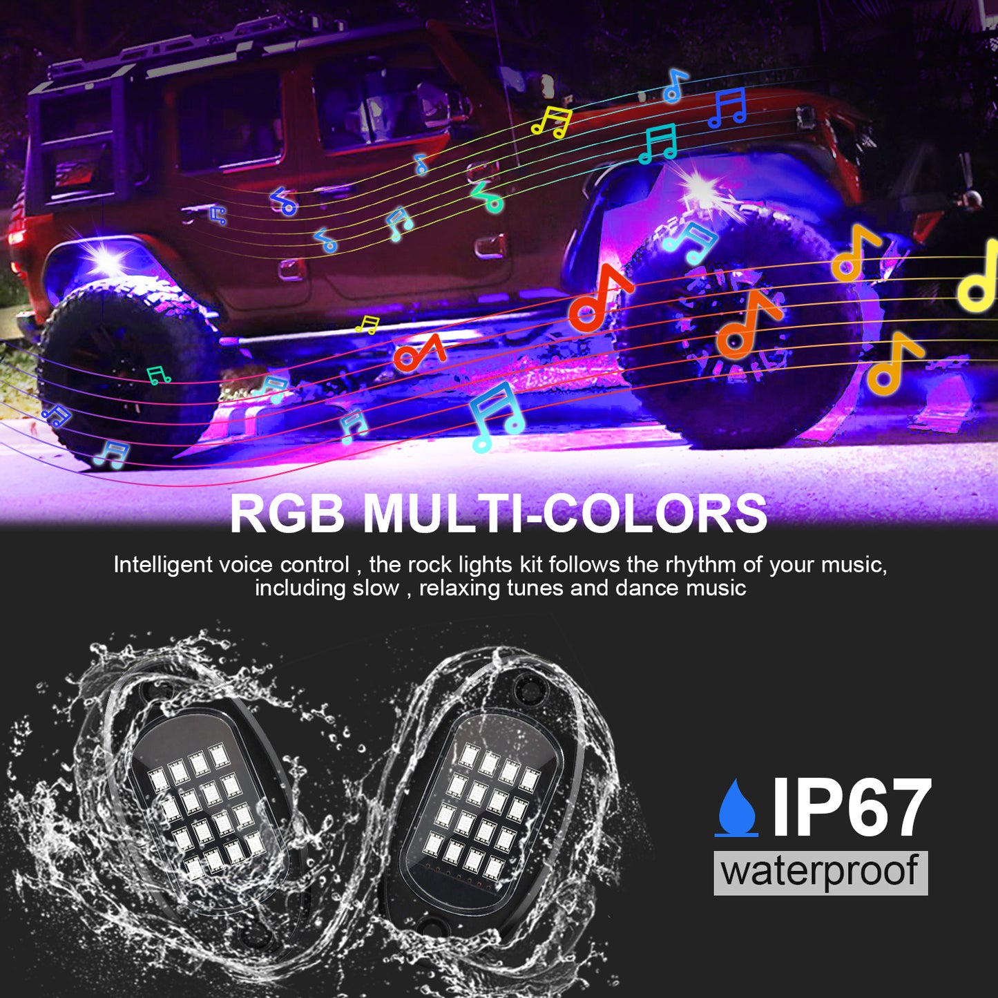 LED Car Atmosphere Chassis Lights RGB Colourful Music Rhythm Lamp