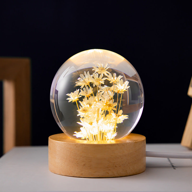 LED Night Light Flower Crystal Ball Bedroom Ambient Light Creative Gift