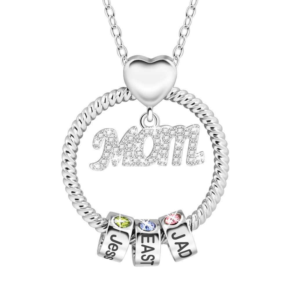 Mothers Day Gift custom Necklaces 12 Color Birthday Stone Necklace with Name and Diamonds