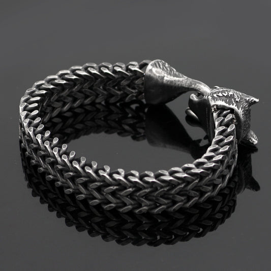 Bracelet Men Stainless Steel Vintage Black Wolf Head Cuban Chain Hand Wristband Male Fashion Jewelry Accessories Father's Day  Gifts