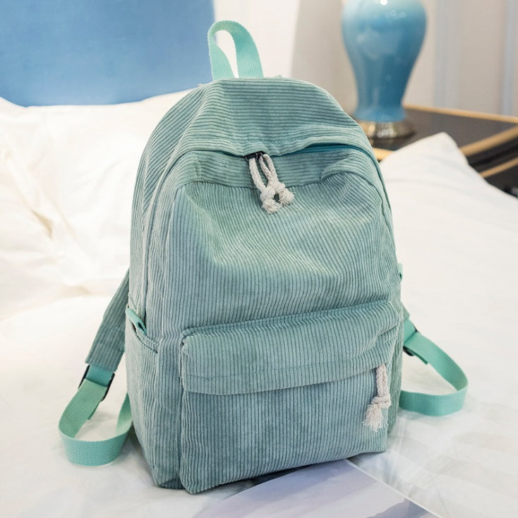 Corduroy Backpack Students Shoulder School Bags