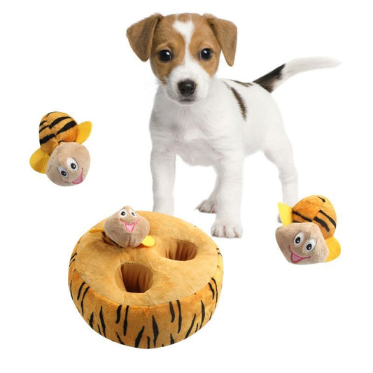 Pet plush springy bees stuck in a bee hive plushie toy