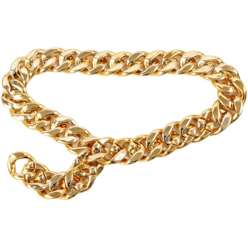 Street Personality Metal Gold Thick Wide Waist Chain Decoration