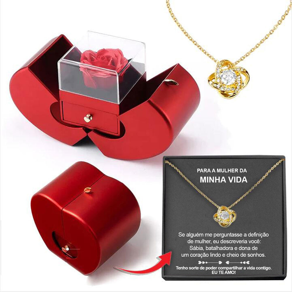 Red Apple Box, Necklace and Eternal Rose for Mother's Day