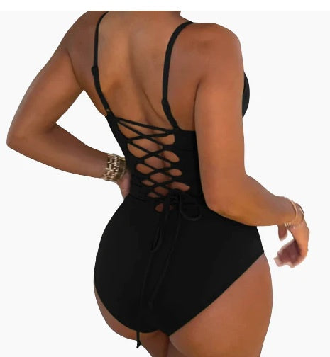 Summer Bikini Backless String Large Size Sexy Solid Color Triangle One-piece Swimsuit Women's Clothing