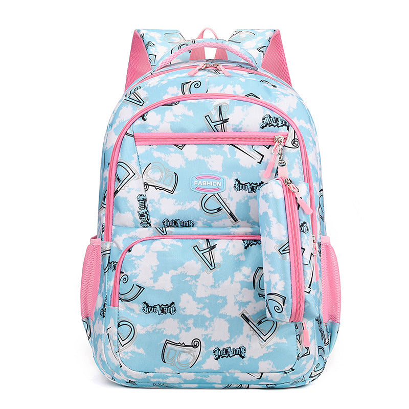 New Letter Print Backpack With Pencil Case Fashion Sweet Primary School Students Schoolbag For Girls Boys