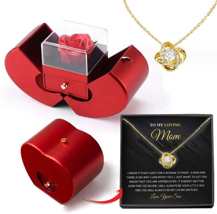 Red Apple Box, Necklace and Eternal Rose for Mother's Day