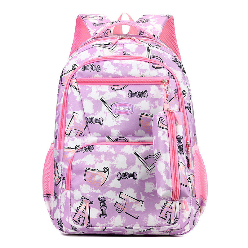 New Letter Print Backpack With Pencil Case Fashion Sweet Primary School Students Schoolbag For Girls Boys