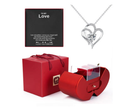 Red Apple Box, Necklace and Eternal Rose for Mother's Day