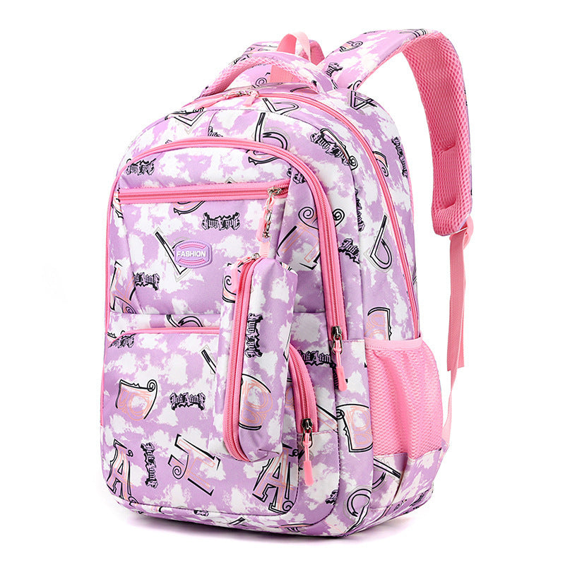 New Letter Print Backpack With Pencil Case Fashion Sweet Primary School Students Schoolbag For Girls Boys