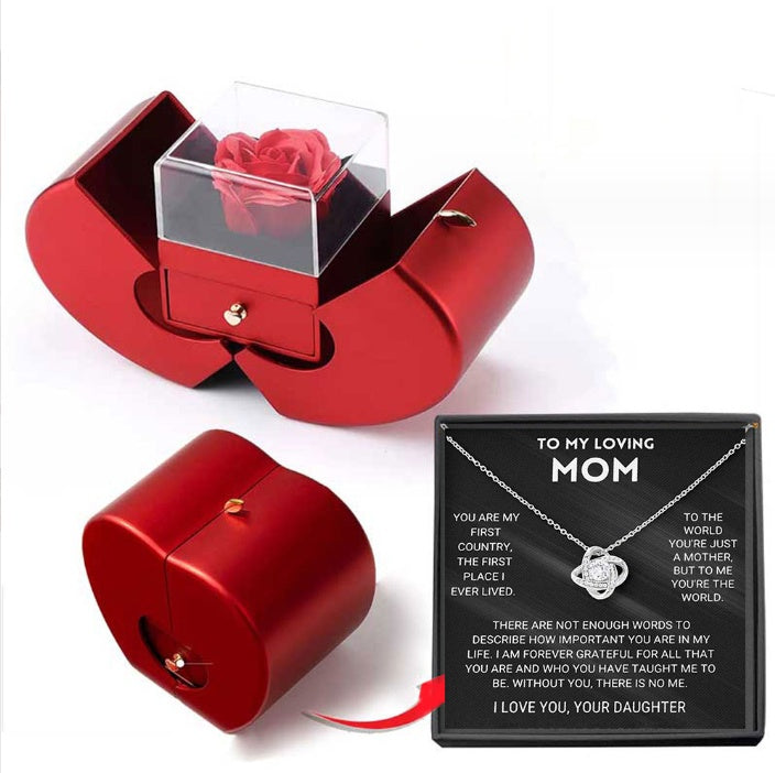 Red Apple Box, Necklace and Eternal Rose for Mother's Day