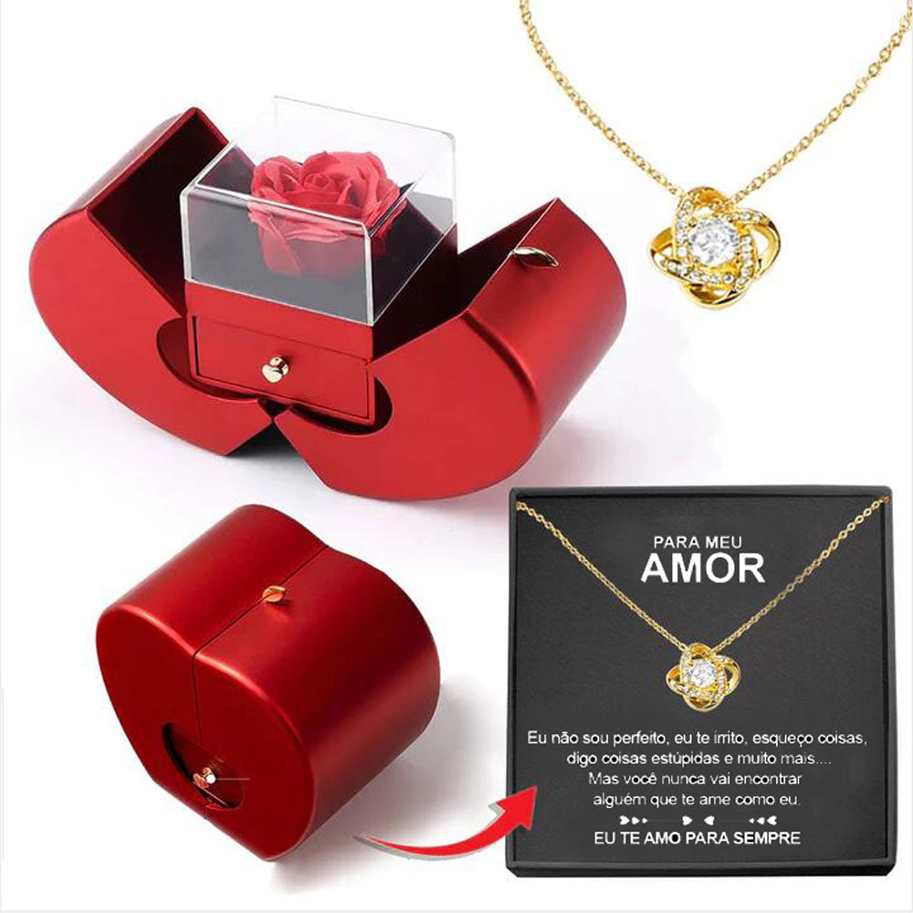 Red Apple Box, Necklace and Eternal Rose for Mother's Day