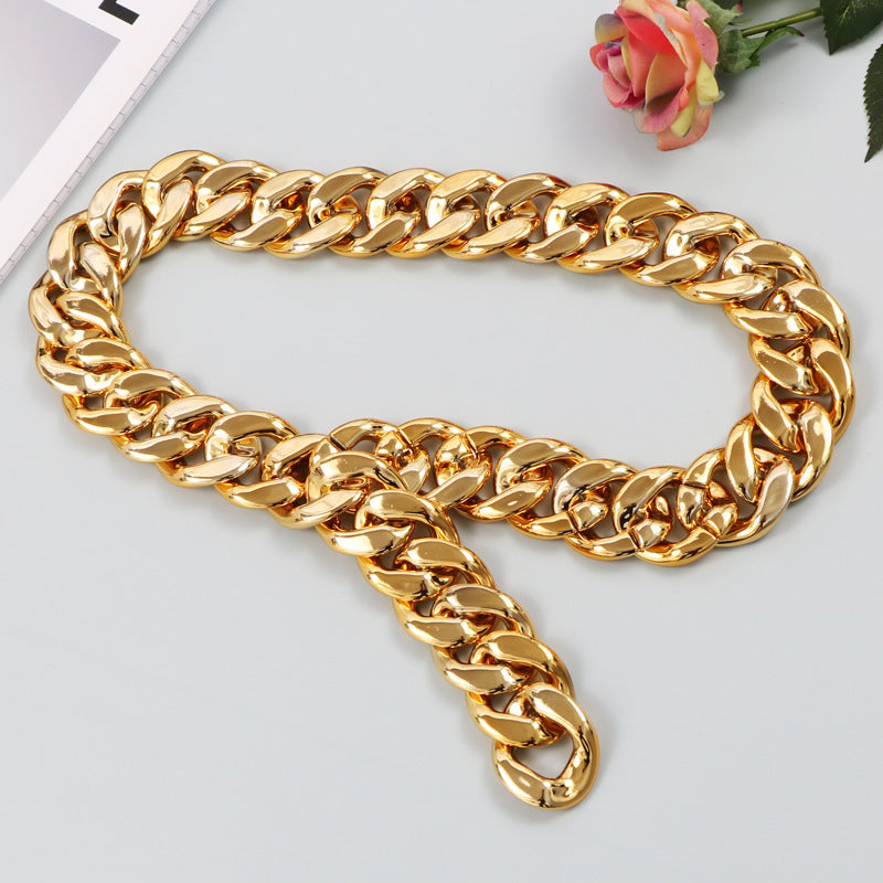 Street Personality Metal Gold Thick Wide Waist Chain Decoration