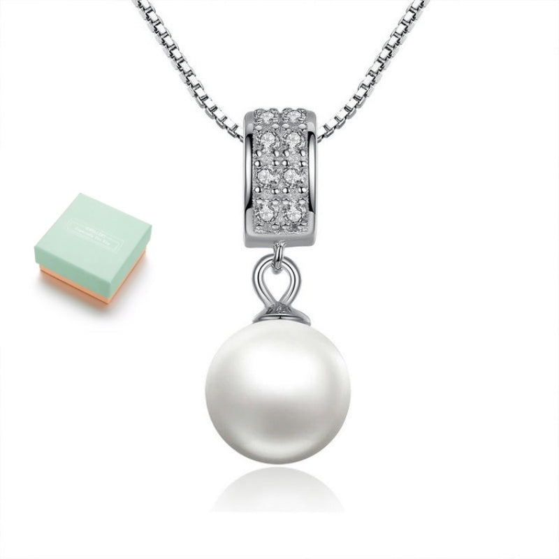 925 Sterling Silver Simulated Pearl Pendant Necklace