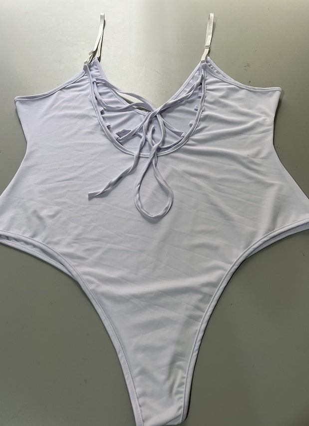 Summer Bikini Backless String Large Size Sexy Solid Color Triangle One-piece Swimsuit Women's Clothing