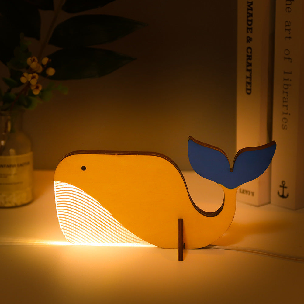 Animals LED Night Light Wood Acrylic Table USB Lights Decorate For Children Baby Kids Bedside Lamp Pelican Sirius Whale Toucan