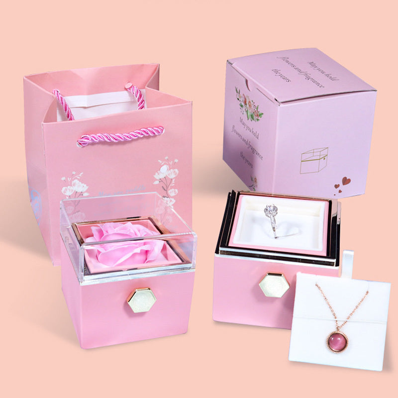 Rotating Soap Flower Rose Gift Box and Jewelry for Women