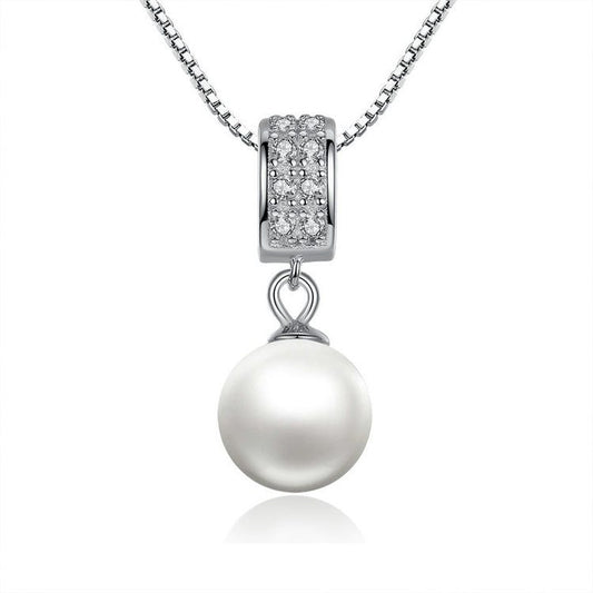 925 Sterling Silver Simulated Pearl Pendant Necklace