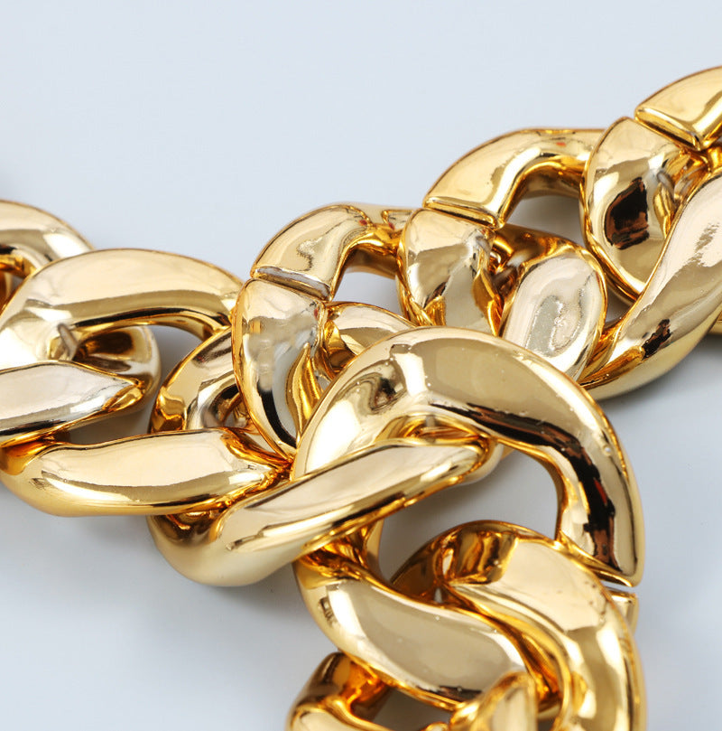 Street Personality Metal Gold Thick Wide Waist Chain Decoration
