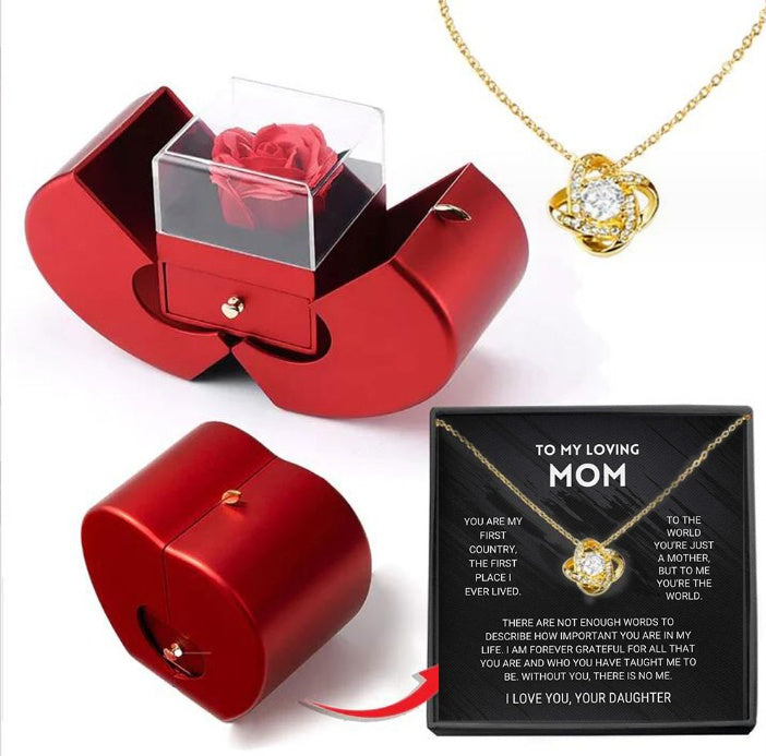 Red Apple Box, Necklace and Eternal Rose for Mother's Day