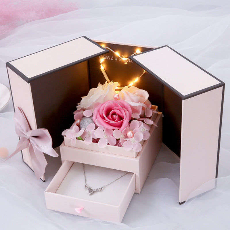 Mothers Day Gift Pink Double Door Rose Gift Box Jewelry Creative Decorate Boxes