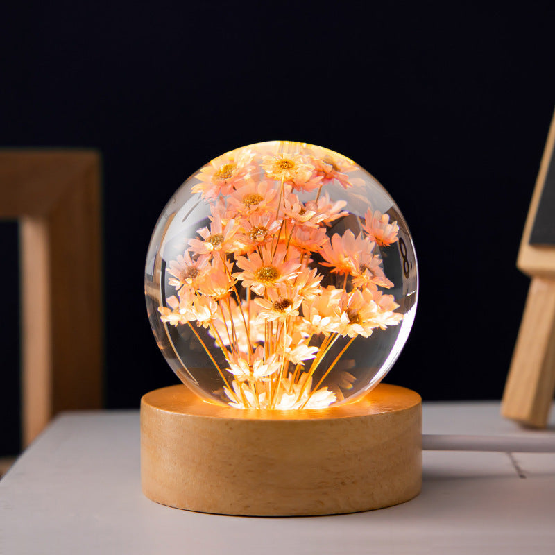 LED Night Light Flower Crystal Ball Bedroom Ambient Light Creative Gift