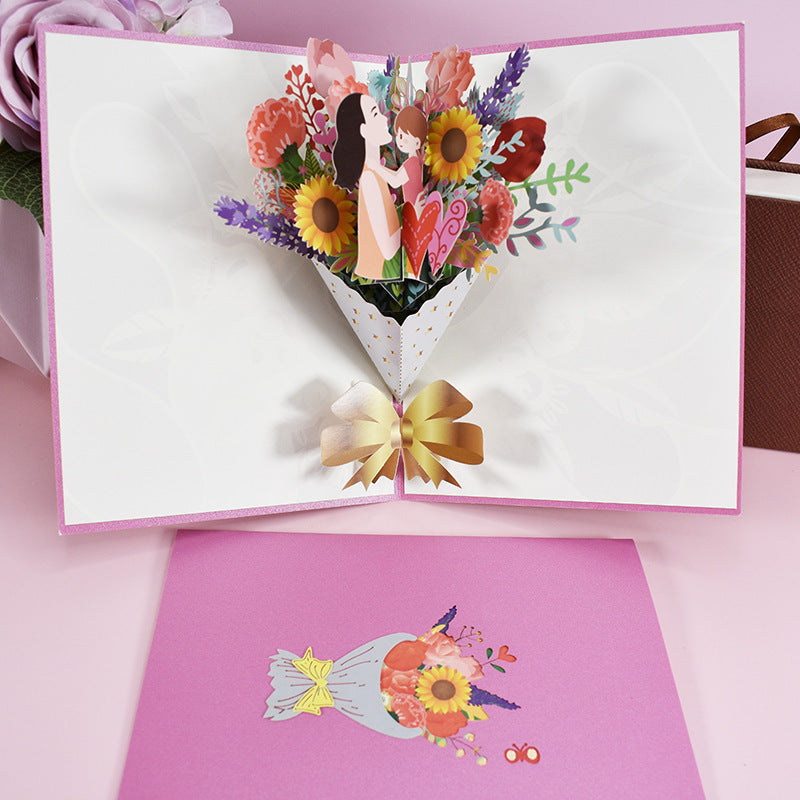 3D Popup Flower Bouquet Cards Gifts for Mothers Day