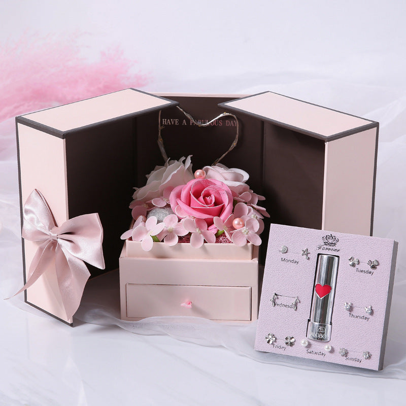 Mothers Day Gift Pink Double Door Rose Gift Box Jewelry Creative Decorate Boxes