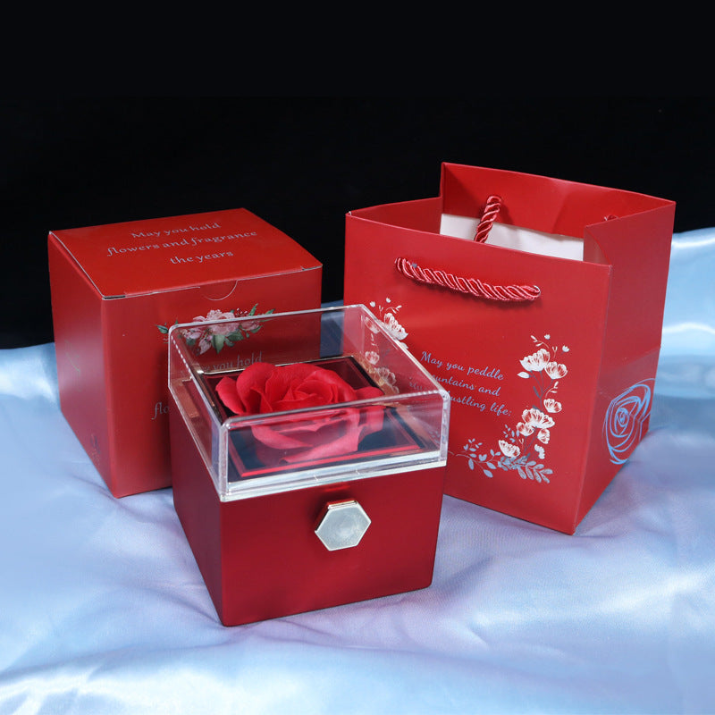 Rotating Soap Flower Rose Gift Box and Jewelry for Women